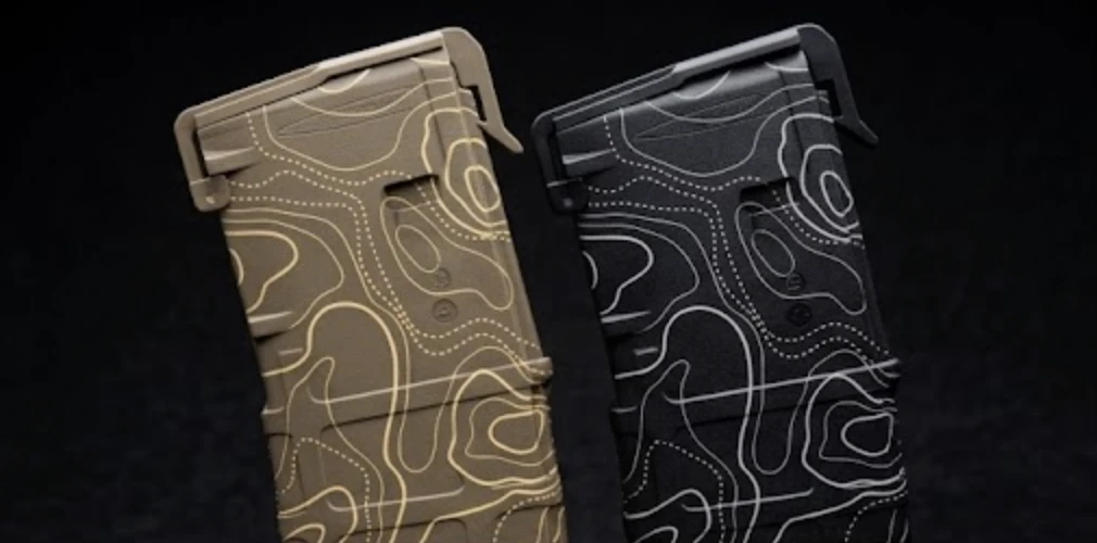 Topographic map pattern laser-imaged into coated magazines