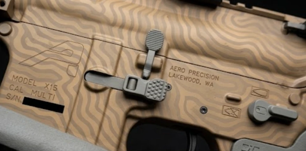 Laser-imaged detail on a flat dark earth receiver
