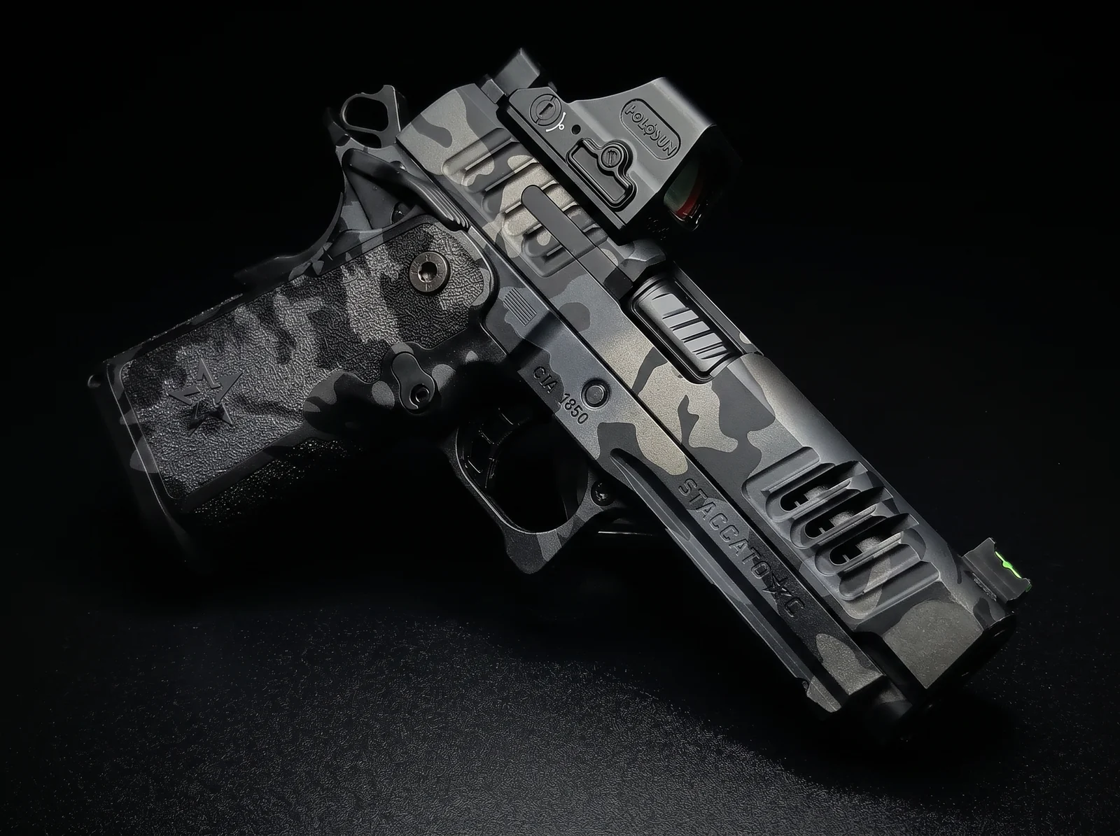 Rifle finished in black MultiCam Cerakote pattern