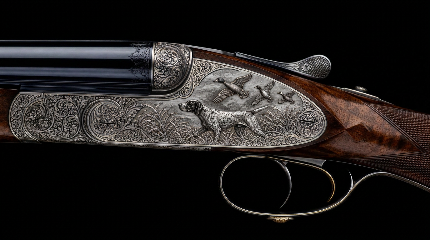 Bespoke sidelock shotgun with hand-engraved receiver