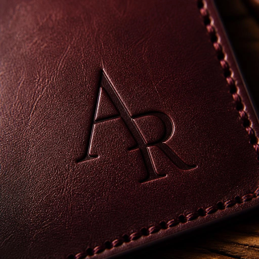 Laser-marked monogram on leather