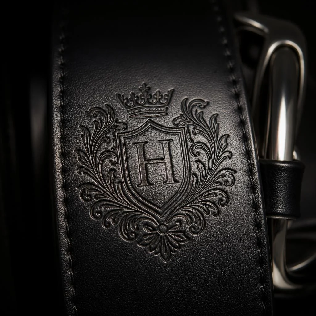 Custom symbol laser-etched into a leather panel