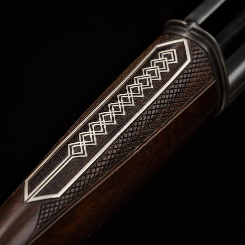 Sterling silver geometric wire inlay in dark wood